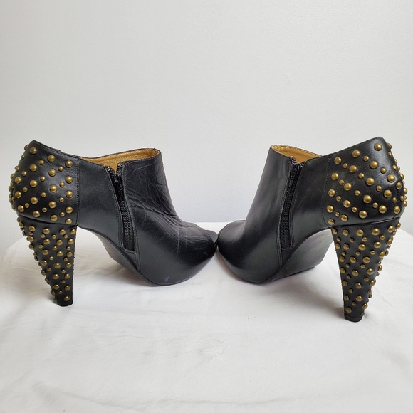 Open Toe Black Heels with Gold studded Heels - Picture 7 of 8